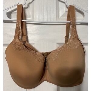 Le Mystere 40DD Full Coverage Bra Beige Lace Hook &‎ Eye Closure Smooth Cup NWT